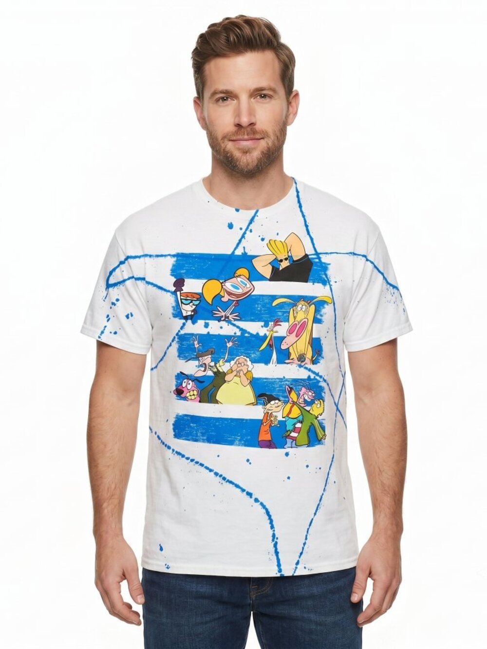 Cartoon Network Mens Johnny Bravo, Ed, Edd & Eddy Splatter T-Shirt New XL